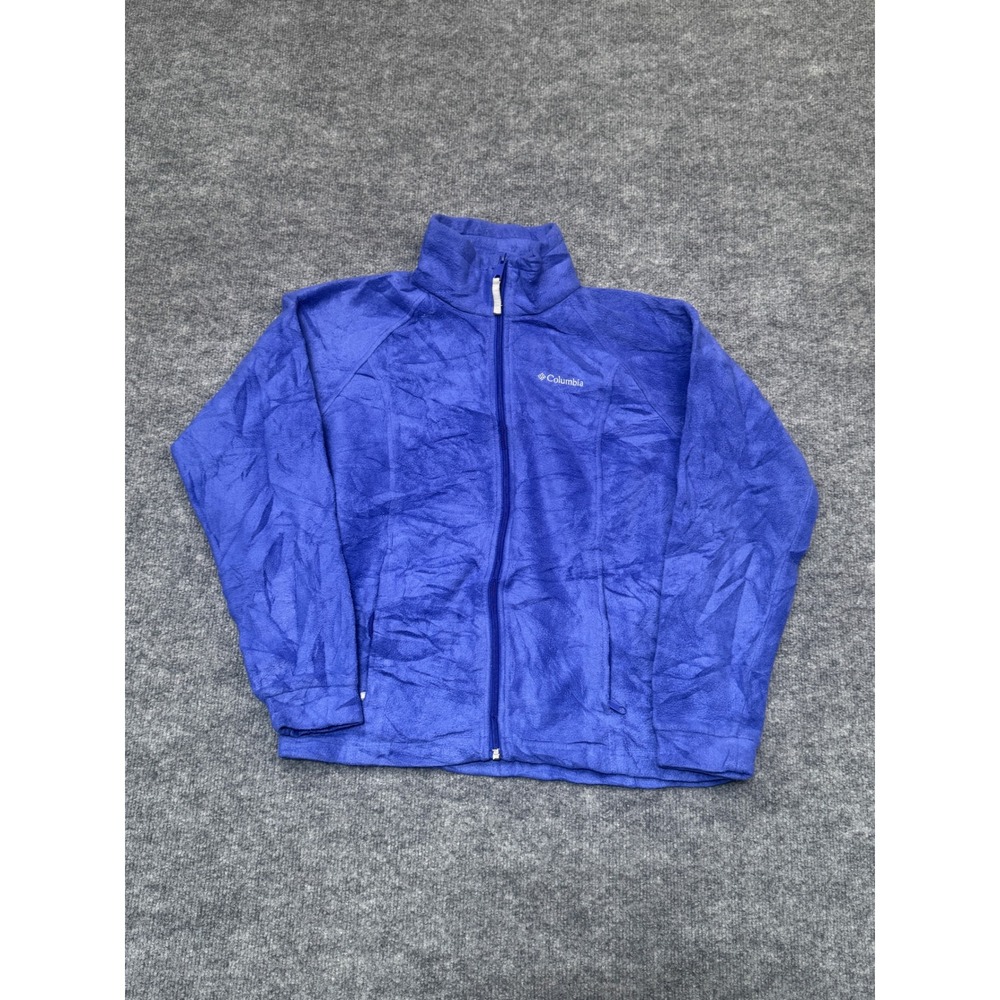 Columbia Girls Blue Full Zip Fleece Jacket Size 14/16 Large Mock Neck Outdoor